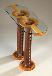 table, leather, wood