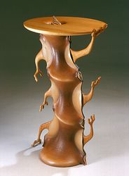 table, leather, wood